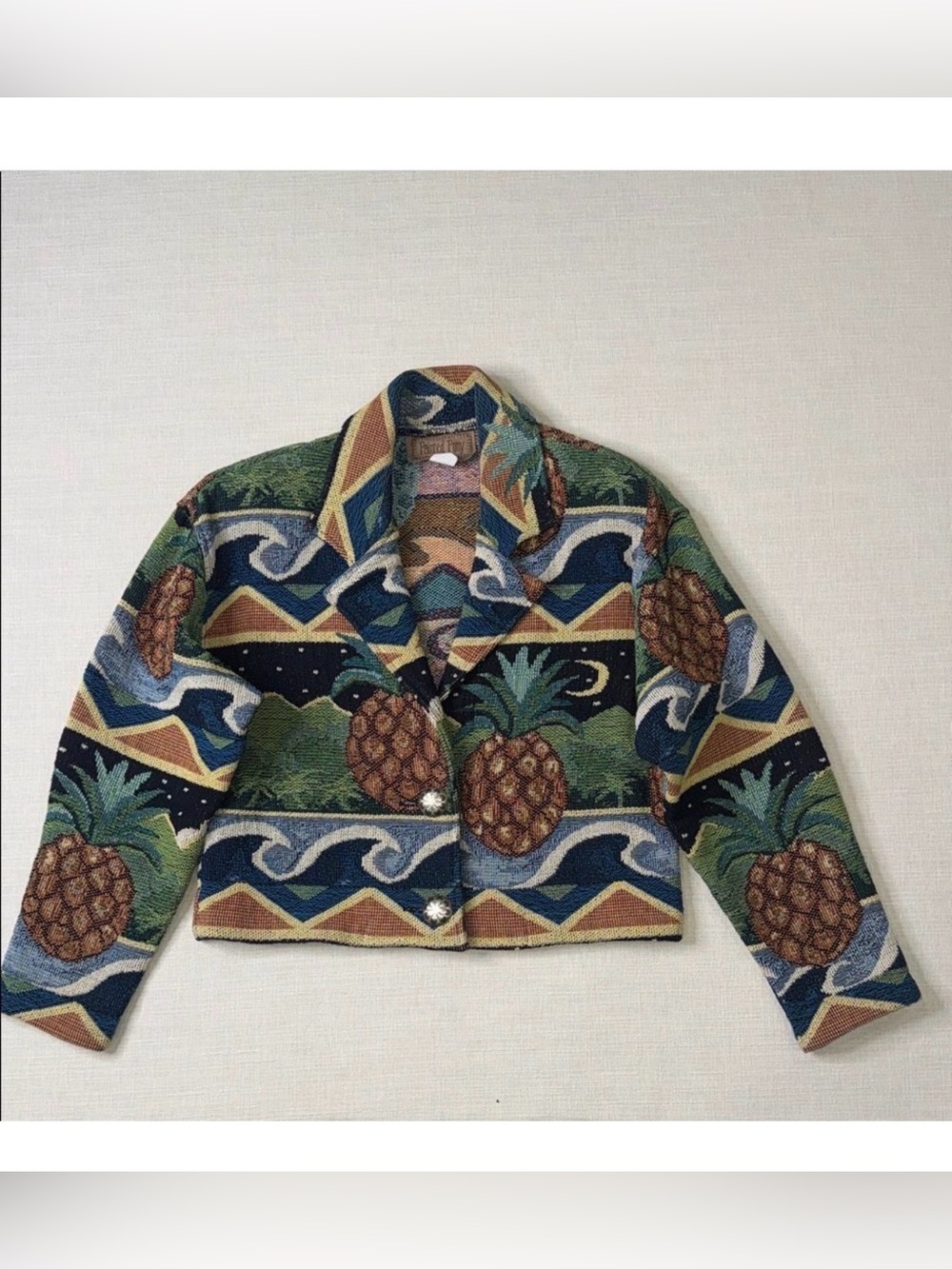 Vintage Printed Pony Pineapple Tapestry Cropped Jacket